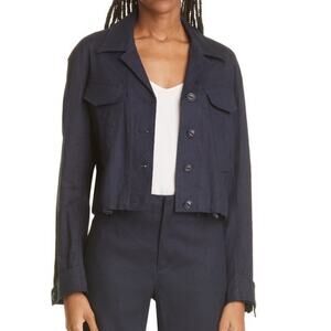 Rag&Bone Navy Blue Linen Blend Piper Cropped Jacket Sz.XL NWT
